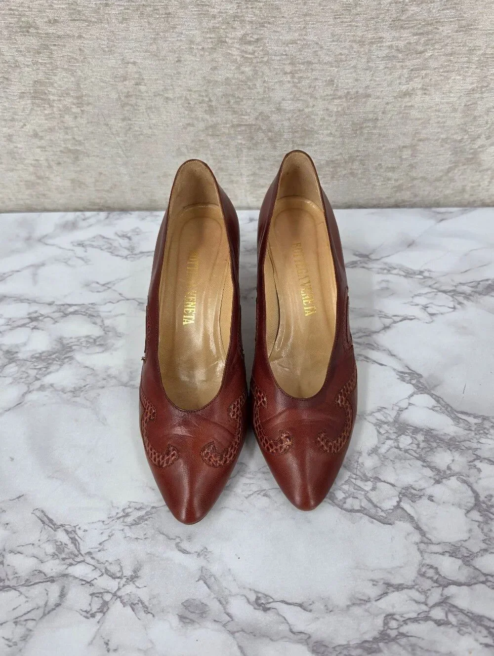 Bottega Veneta Vintage Leather Pumps Heels with Lizard Inset Design